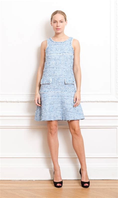 chanel blue tweed dress